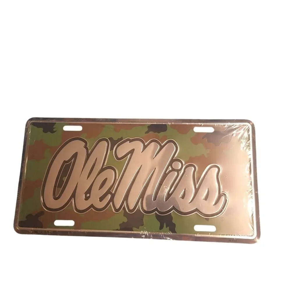 NCAA Ole Miss Rebels Metal License Plate Retro Cameo Flat New